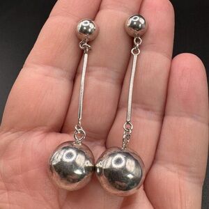 Mexican 925 Silver Bar Bead Earrings- Vintage treasure